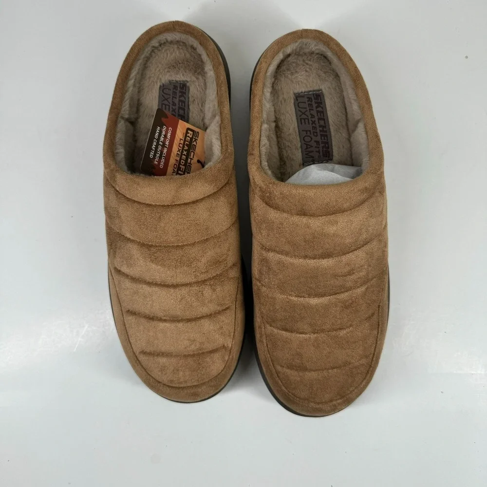 Skechers Murette Garvanza Men's US 10 Tan Quilted Faux Fur Mule Slippers 204636